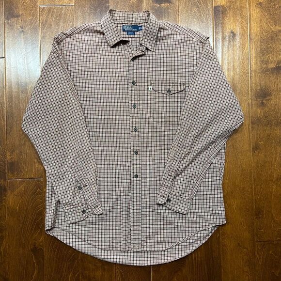 Polo Ralph Lauren Wyatt Vintage Button Down Cotton Plaid Brown White Shirt XL - Picture 3 of 9